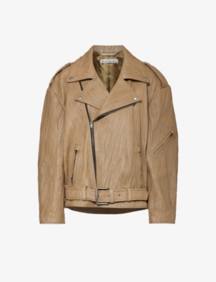 Shop Acne Studios Women's Brown Linor Relaxed-fit Leather Biker Jacket