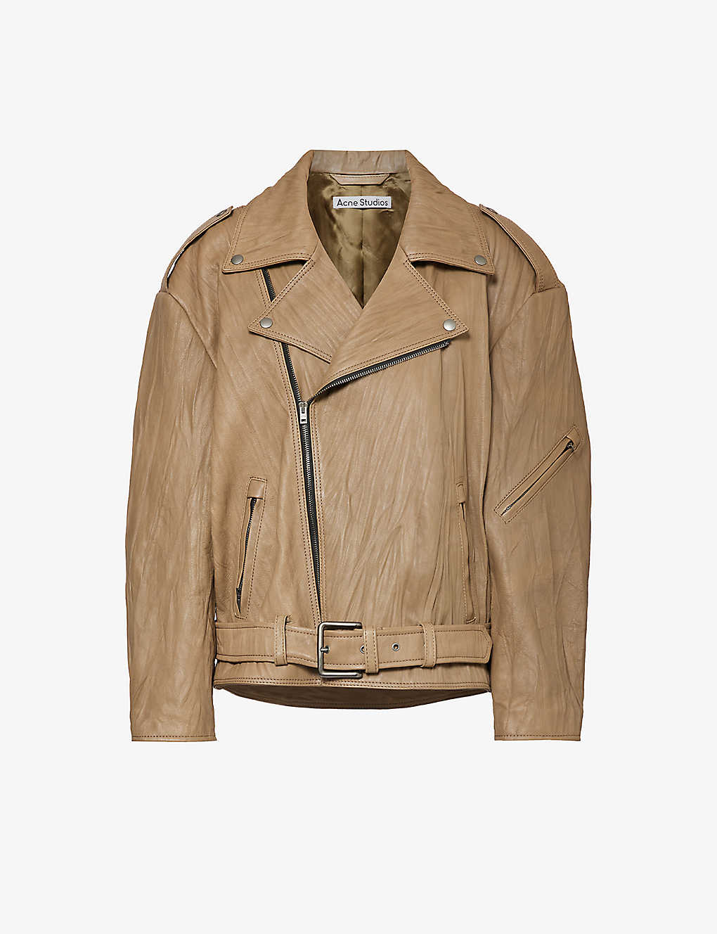 Shop Acne Studios Linor Relaxed-fit Leather Biker Jacket In Brown