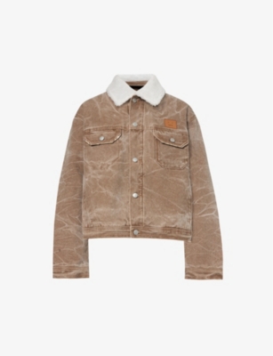 Shop Acne Studios Women's Toffee Brown Orsan Brand-appliqué Padded Denim Jacket