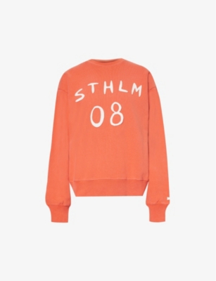 Shop Acne Studios Women's Chili Orange Fiah Logo-appliqué Cotton-jersey Sweatshirt