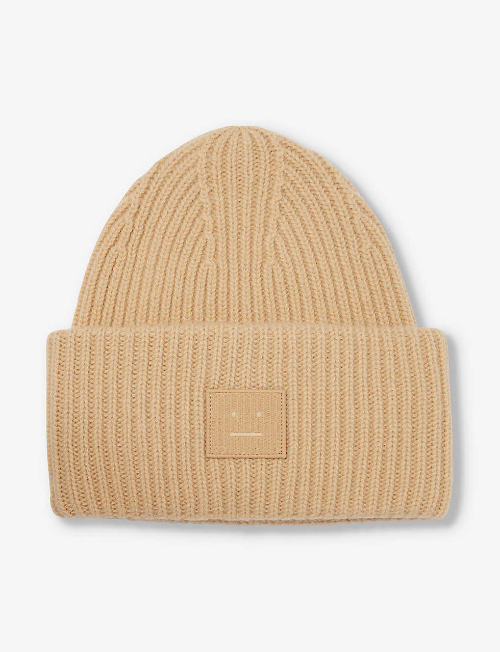 Acne Studios Womens Biscuit Beige Pansy Logo-patch Wool Beanie Hat