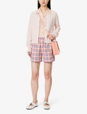 Shop Acne Studios Women's Pink Blue Flannel Check-print Cotton Shorts