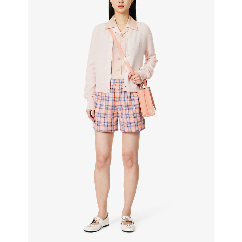 Shop Acne Studios Women's Pink Blue Flannel Check-print Cotton Shorts