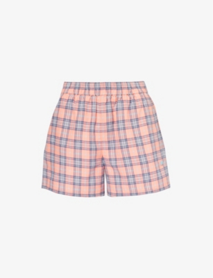 Shop Acne Studios Women's Pink Blue Flannel Check-print Cotton Shorts