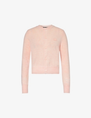 Acne Studios Womens Faded Pink Melange Keva Logo-patch Wool Knitted Cardigan