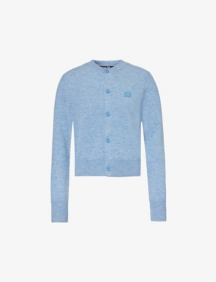 Acne Studios Keva Face Patch Wool Cardigan In Steel Blue Melange