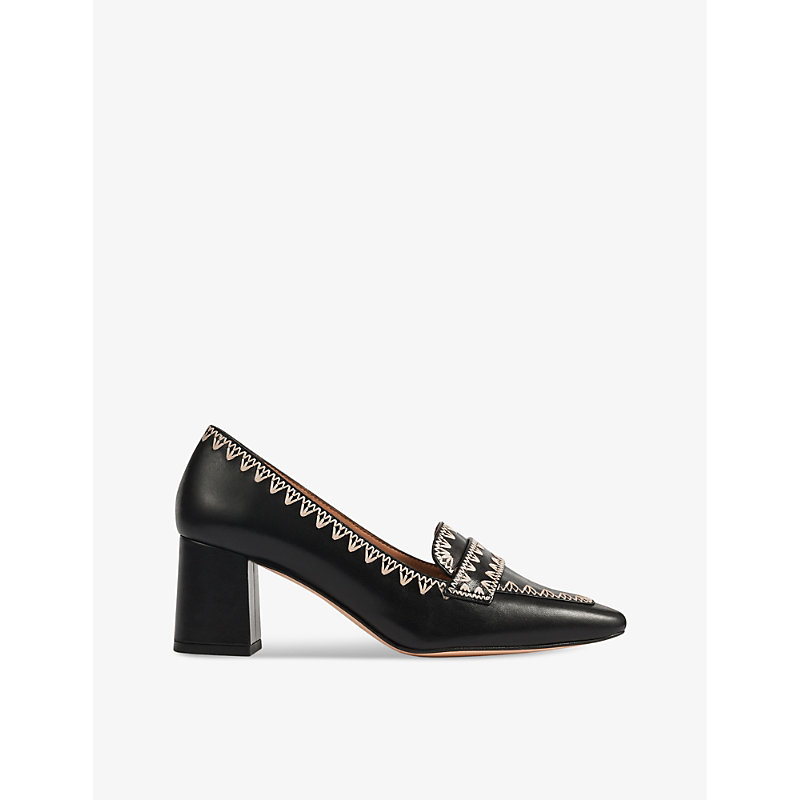 Lk Bennett Womens Bla-black Holden Whipstitch Heeled Leather Court Shoes