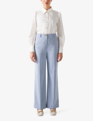 Shop Lk Bennett Women's Mul-blue/white Gene Stripe-pattern Wide-leg Mid-rise Stretch-woven Trousers