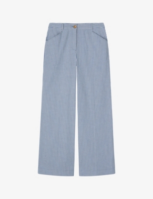 Shop Lk Bennett Gene Stripe-pattern Wide-leg Mid-rise Stretch-woven Trousers In Mul-blue/white