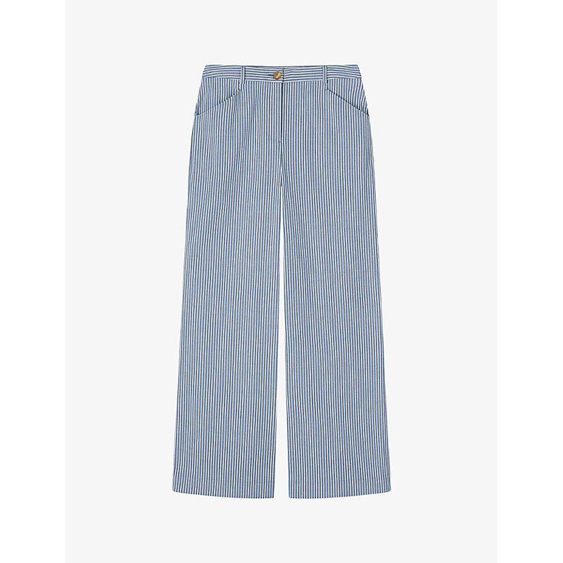 Shop Lk Bennett Women's Mul-blue/white Gene Stripe-pattern Wide-leg Mid-rise Stretch-woven Trousers