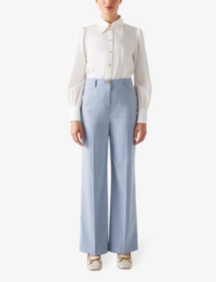 Lk Bennett Womens Blu-midnight Luna Stripe-pattern Straight-leg Mid-rise Trousers In Blu-midnight