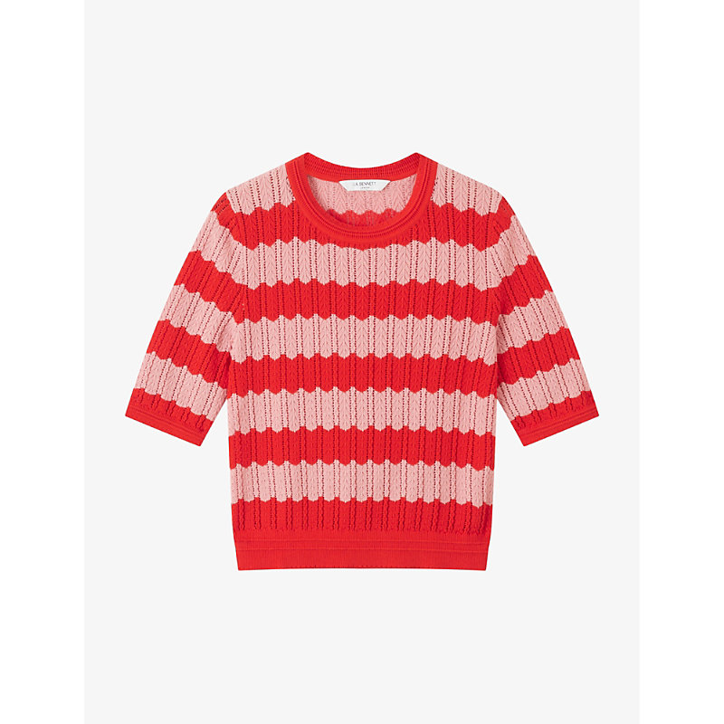 Lk Bennett Womens Mul-red Cinzia Stripe-pattern Cotton-blend T-shirt