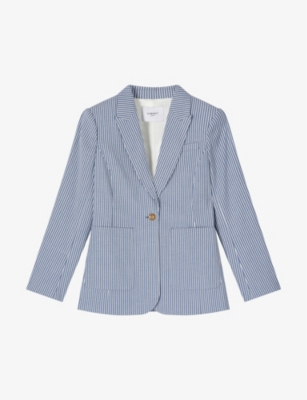 Lk Bennett Gene Stripe-pattern Cotton-blend Blazer In Mul-blue/white