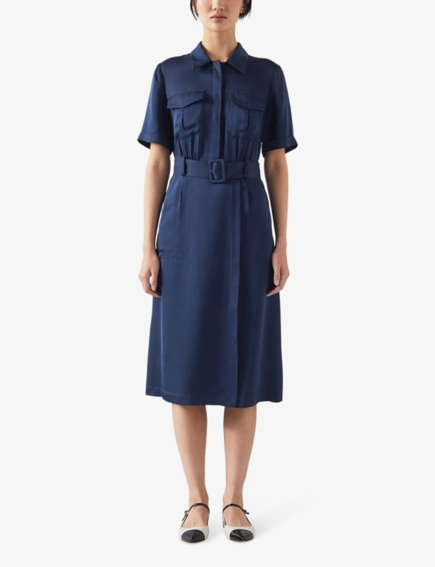 Luna patch-pocket belted woven midi dress