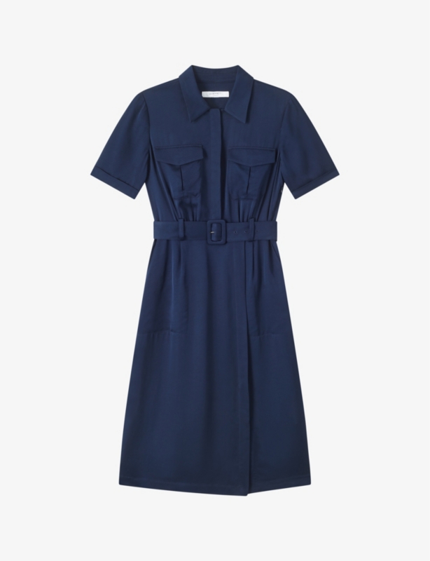 Luna patch-pocket belted woven midi dress