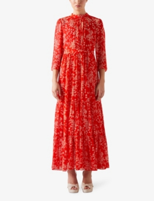 Shop Lk Bennett Womens Mul-red Olivia Floral-print Silk Maxi Dress