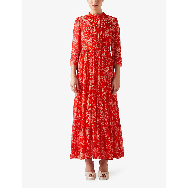 Shop Lk Bennett Olivia Floral-print Silk Maxi Dress In Mul-red