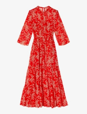 Shop Lk Bennett Womens Mul-red Olivia Floral-print Silk Maxi Dress