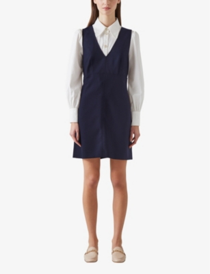 Shop Lk Bennett Womens Blu-navy Mariner V-neck Woven Pinafore Mini Dress