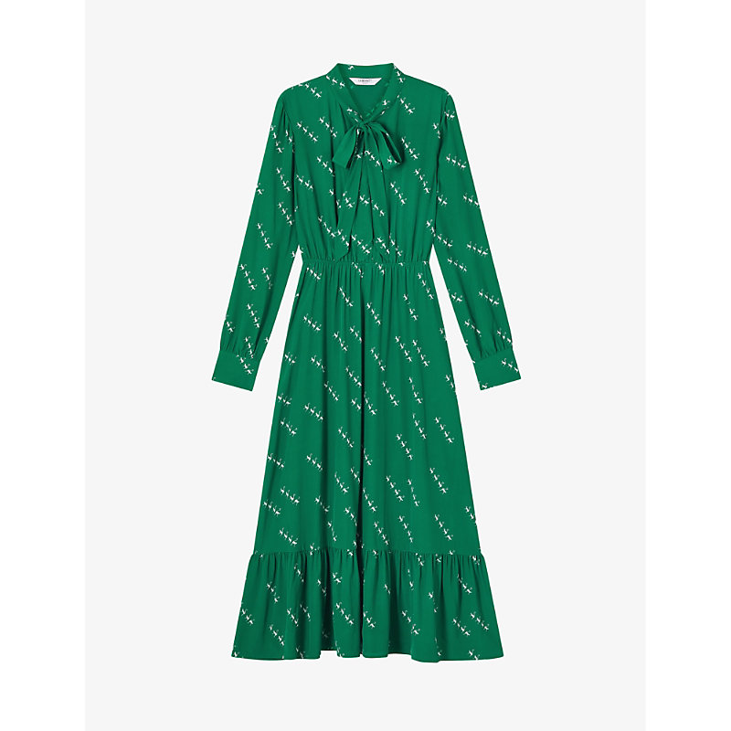 Shop Lk Bennett Women's Mul-green/cream Bridget Graphic-print Elasticated-waist Woven Midi Dress