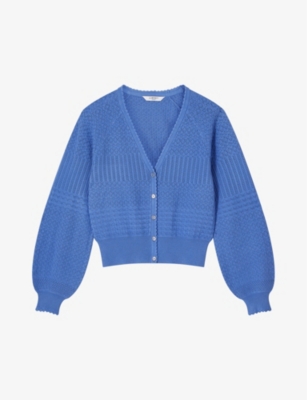 Shop Lk Bennett Penelope Textured-knit Knitted Cardigan In Blu-wedgewood