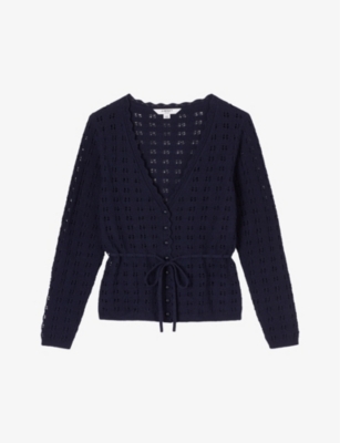 Shop Lk Bennett Women's Blu-navy Amie Open-knit Organic-cotton Cardigan