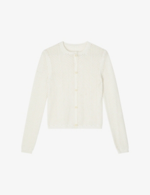 Lk Bennett Ava Open Stitch Cotton Blend Cardigan In Whi-pure White
