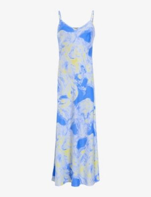 Shop Allsaints Women's Violet Blue Bryony Graphic-print Woven Midi Slip Dress