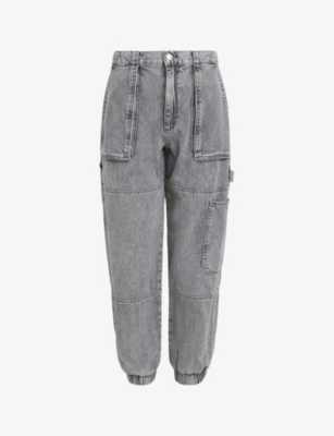 Shop Allsaints Women's Washed Grey Mila Panelled Straight-leg High-rise Jeans