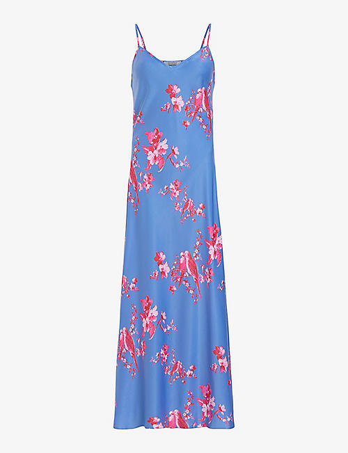 ALLSAINTS: Bryony Iona graphic-print recycled-polyester maxi slip dress