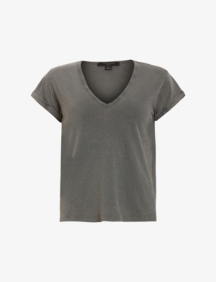Shop Allsaints Women's Acid Washed Bl Anna V-neck Short-sleeve Organic-cotton T-shirt
