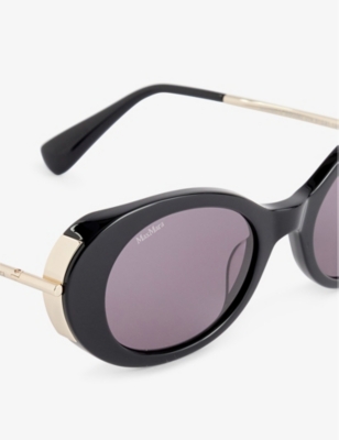 Shop Max Mara Malibu10 Oval-frame Acetate Sunglasses In Black