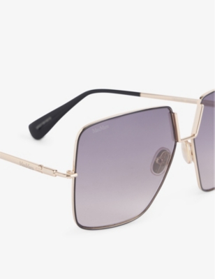 Shop Max Mara Branded-temple Square-frame Metal Sunglasses In Black