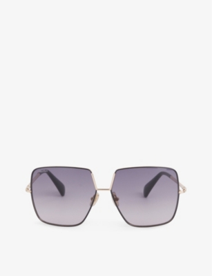 Max Mara Womens Black Branded-temple Square-frame Metal Sunglasses