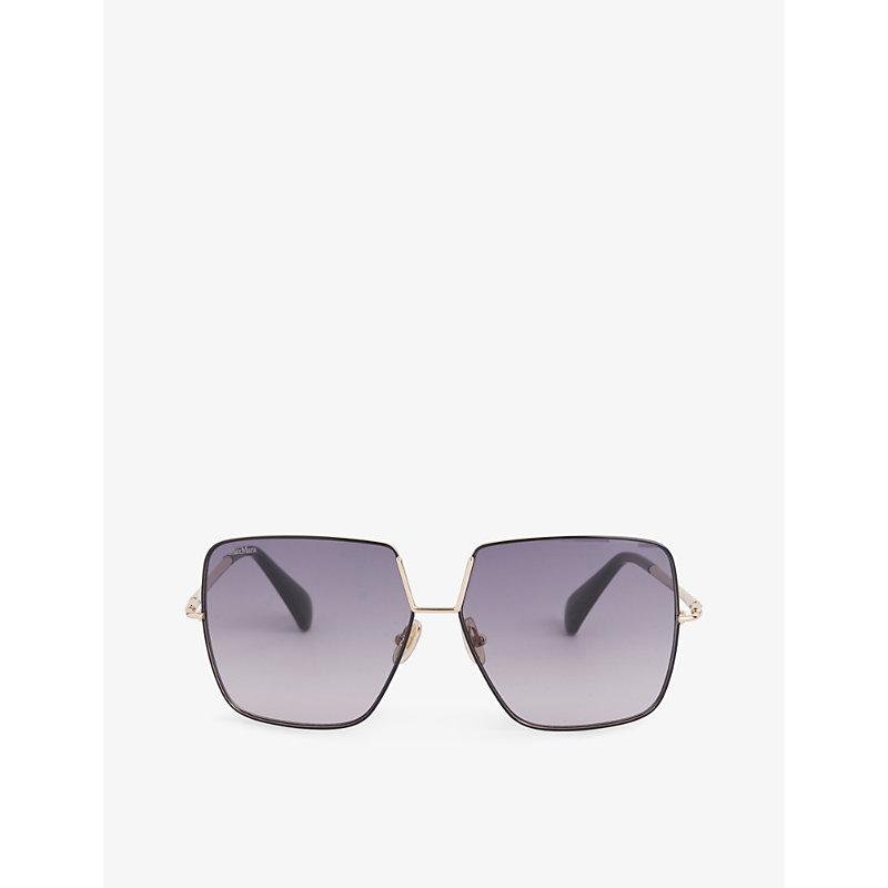 Max Mara Womens Black Branded-temple Square-frame Metal Sunglasses