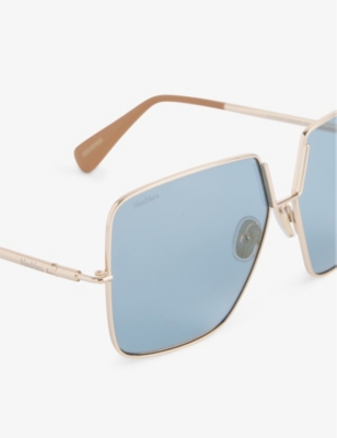 Shop Max Mara Branded-temple Square-frame Metal Sunglasses In Oil