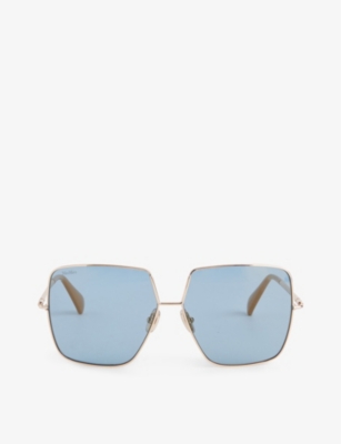 Max Mara Womens Oil Branded-temple Square-frame Metal Sunglasses