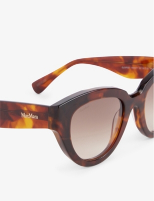 Shop Max Mara Branded-temple Cat-eye Acetate Sunglasses In Tawny Bronze Brown