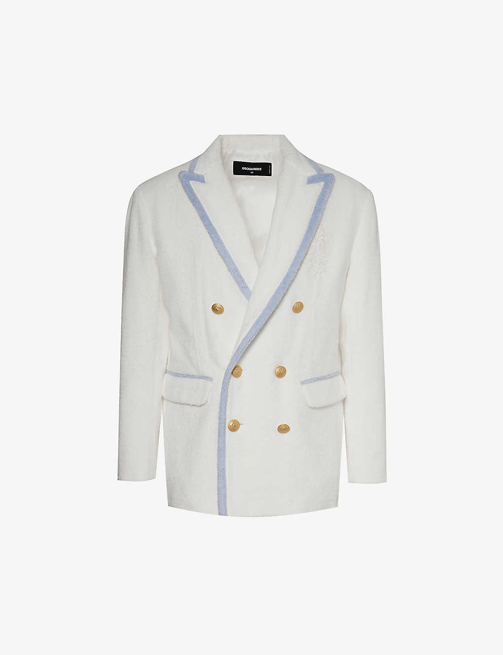 Dsquared2 Mens White Sky Double-breasted Peak-lapel Cotton-towelling Jacket In White  Sky