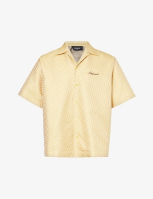 Shop Dsquared2 Men's Yellow Grey Jacquard-pattern Regular-fit Woven Shirt