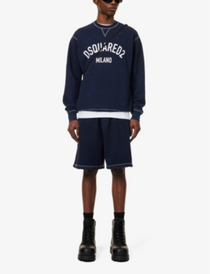 Shop Dsquared2 Mens Vy Blue Logo Text-print Cotton-jersey Sweatshirt In Navy Blue