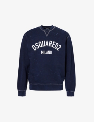 Shop Dsquared2 Men's Vy Blue Logo Text-print Cotton-jersey Sweatshirt In Navy Blue