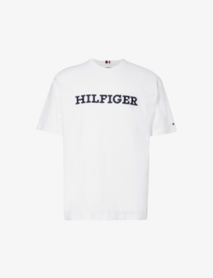 Shop Tommy Hilfiger Mens White Monotype Brand-embroidered Cotton-jersey T-shirt