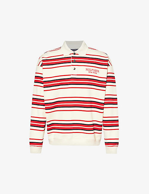 TOMMY HILFIGER: Monotype stripe-pattern cotton-jersey polo shirt