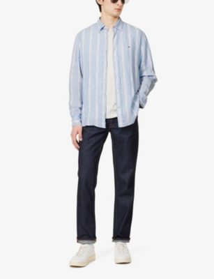 Shop Tommy Hilfiger Men's Sleepy Blue / Multi Triple Stripe Stripe-pattern Regular-fit Linen Shirt