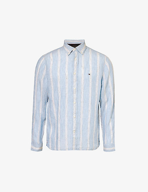 TOMMY HILFIGER: Triple Stripe stripe-pattern regular-fit linen shirt