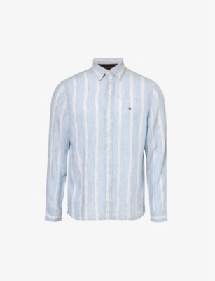 Shop Tommy Hilfiger Men's Sleepy Blue / Multi Triple Stripe Stripe-pattern Regular-fit Linen Shirt