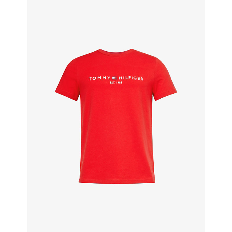 Shop Tommy Hilfiger Mens Primary Red Logo-print Cotton-jersey T-shirt