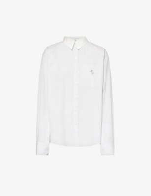 Shop Acne Studios Saffron Logo-embroidered Cotton-poplin Shirt In Olive Green White