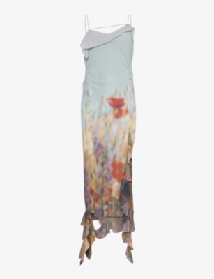 Shop Acne Studios Delouise Floral-print Woven Midi Dress In Blue